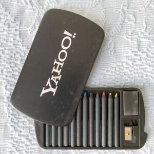 Yahoo Miniature Mini Art Set Collectible Gift Black Pencil Case w/ Sharpener